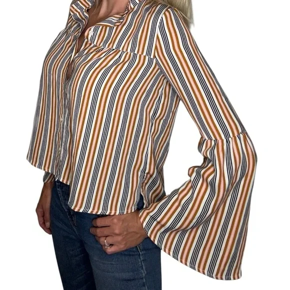 Love Fire Women's XS Striped Bell Sleeve Blouse Multicolor - Picture 9 of 9